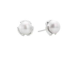 Mikimoto 18KWG pearl and diamond earrings, $2,400, Bruce G. Weber Precious Jewels