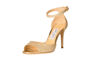 Jimmy Choo gold glitter ankle strap heel, $675, Saks Fifth Avenue