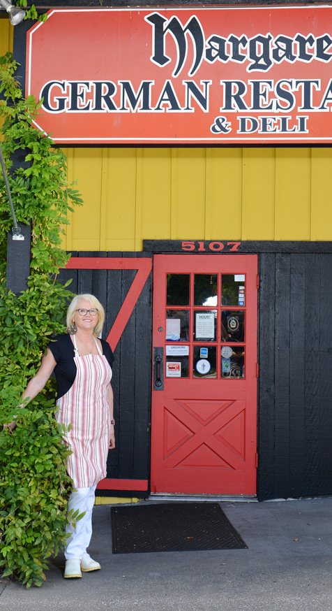 Margaret Rzepczynski  outside her eponymous restaurant. Photo by Natalie Green.