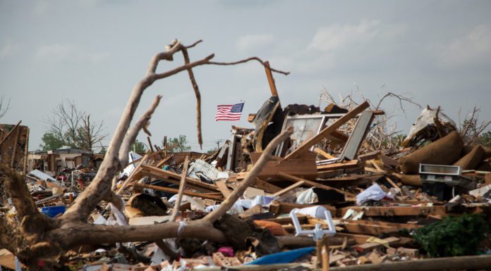 Preparing for Emergencies Tornado Neighborhood Destruction Stars and Stripes